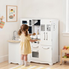 Large Play Kitchen Set W/ Full Set of Appliances Corner Kitchen Pretend Play Toy