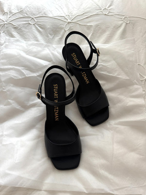 NEW | Stuart Weitzman | Tia Leather Sandals | 3'' Block Heel | Black | US Size 8