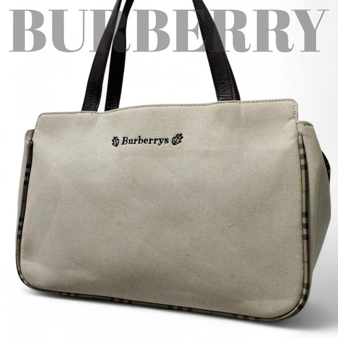 Used Authentic Burberry Tote Bag Canvas Leather Beige Nova Check JAPAN 834291
