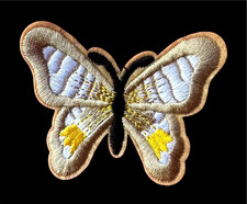 Beige butterfly embroidered iron on patch 2 1/2 x 2-inch FREE SHIPPING