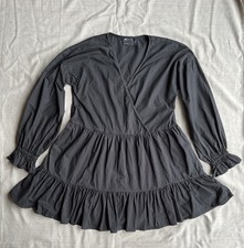 ASOS Black Smock Dress Women’s 4 V-Neck Ruffle Tiered Mini Long Sleeve Frill