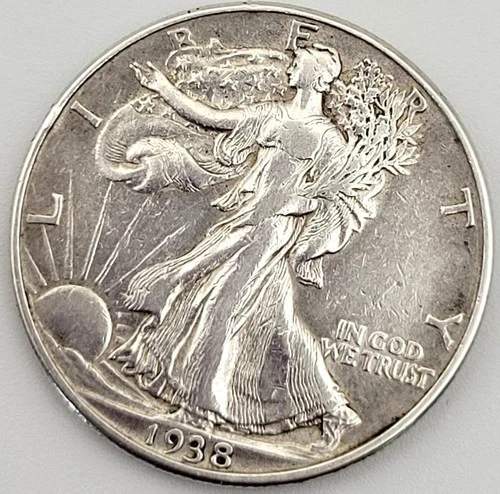 1938 D US SILVER WALKING LIBERTY HALF DOLLAR XF DETAILS