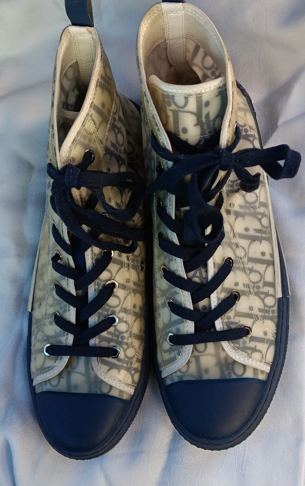 Blue DIOR B-23 Oblique Men's High Top Sneakers, size US 12, EUR 46, Italy - Image 2 of 4