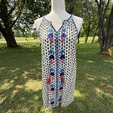 THML Womens Embroidered Tassel Boho Shift Dress FTM250 Blue Orange Black Small