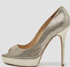 JIMMY CHOO AUTH 999 Woment's Gold Glitter Dahlia Peep Toe Pumps Size 40