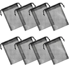 8 Pcs Small Mesh Bags, 6 X 4" Portable Black Nylon Drawstring 