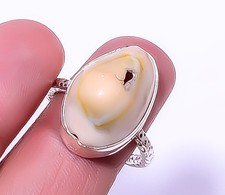 Cowrie Shell Gemstone Handmade 925 Sterling Silver Ring s.8 R5816-11