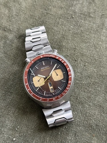 SEIKO 6138-0040 Automatic Chronograph Watch Men's BULLHEAD Brown Dial Vintage