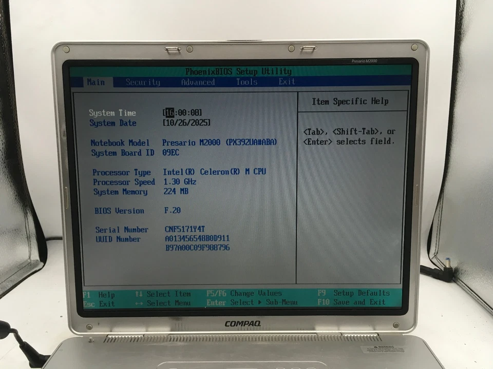 COMPAQ PRESARIO M2000 - BOOTS TO BIOS - INTEL CELERON - 256MB RAM - READ DESC-BB - Image 2 of 4