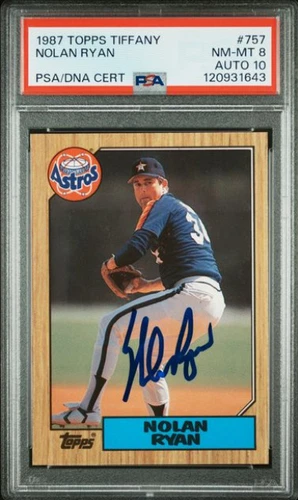 1987 Topps Tiffany Nolan Ryan Signed Baseball Card PSA 8 DNA Certified 10 HOF
