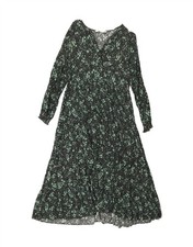 ZARA Womens Long Sleeve Maxi Dress UK 12 Medium Black Floral NV14