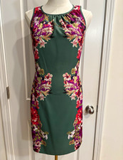 Ann Taylor Women's Green/Purple Floral Sheath Dress Sleeveless Zip Back 0