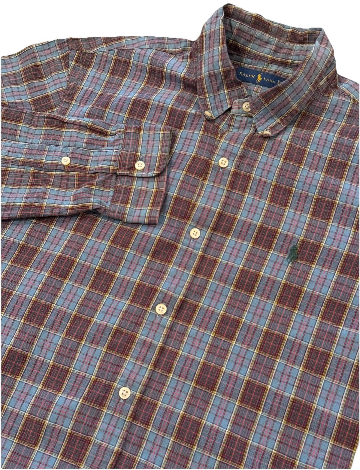 Polo Ralph Lauren Men’s Large Red Blue Plaid Long Sleeve Button Down Shirt Rare