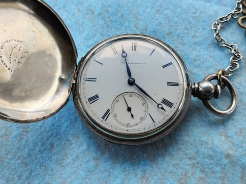 Running 1874 Waltham coin silver antique pocket watch key wind 14s 11j