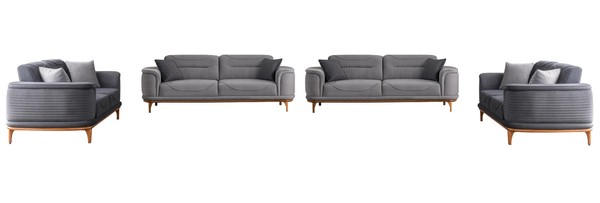 LuxuriöSe Graue 4Tlg Polstergarnitur: Dreisitzer-Sofa FüR Wohnzimmer-image