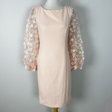 Eliza J Ballet Pink Sheath Dress 3D Textured Floral Balloon Sleeve Size 8 Womens