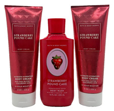NUEVO Bath Body Works Lote de 3 Botellas Fresa Libra Pastel Crema Corporal y Lavado
