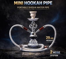 Pequeño Juego de Cachimba de Vidrio 2 Mangueras Portátil Shisha Narguile Chicha Kit Cuenco...