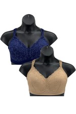 Rhonda Shear 2-pack Lace Molded Cup Bra w/ Back Closure Navy/Beige