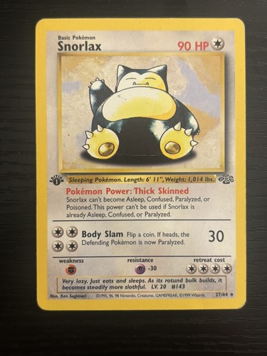 1999 Pokémon TCG Snorlax Jungle Card 27/64 1st Edition Rare Non Holo LP/MP