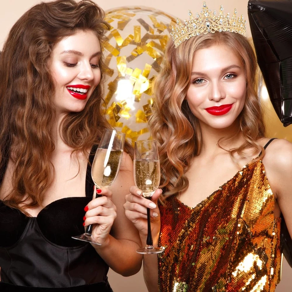 TOBATOBA Corona de Oro para Mujer Cristal Reina Princesa Tiara, Foto 3 de 4