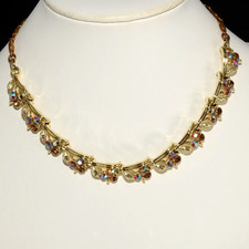 Lisner Collana Vintage Aurora Boreale Strass Iridescenti Arancione Visone Marrone