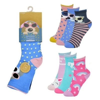 ANIMAL Mädchen Bambus Socken Hund und Einhorn Tiersocken 3er Pack Kinderschuhe 3 Größen