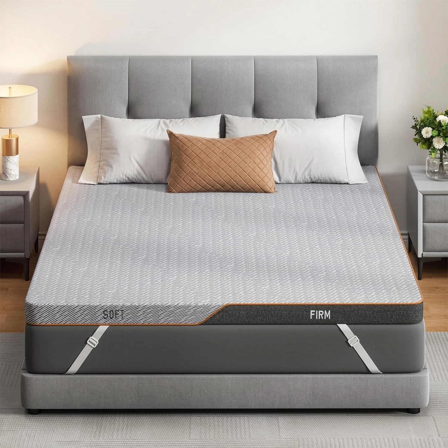 Dual Firmness Mattress Topper King, 3 Inch Split-Firm Bed Topper with Soft &