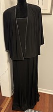 Alex Evenings 2 Piece Gown Black Sleeveless Dress  Jacket Size 22W Crystal Trim