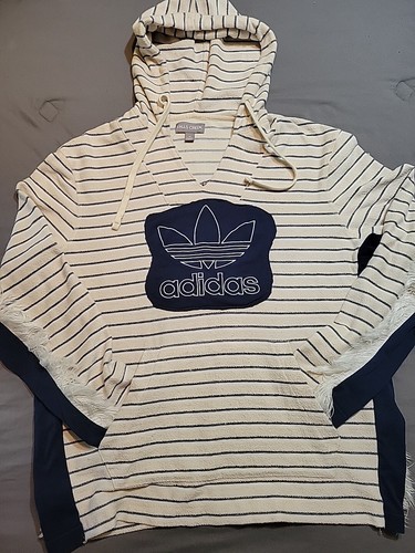 Reworked Adult Hoodie Size MED Granola Upcycle Wearable Art OOAK Adidas Fringe