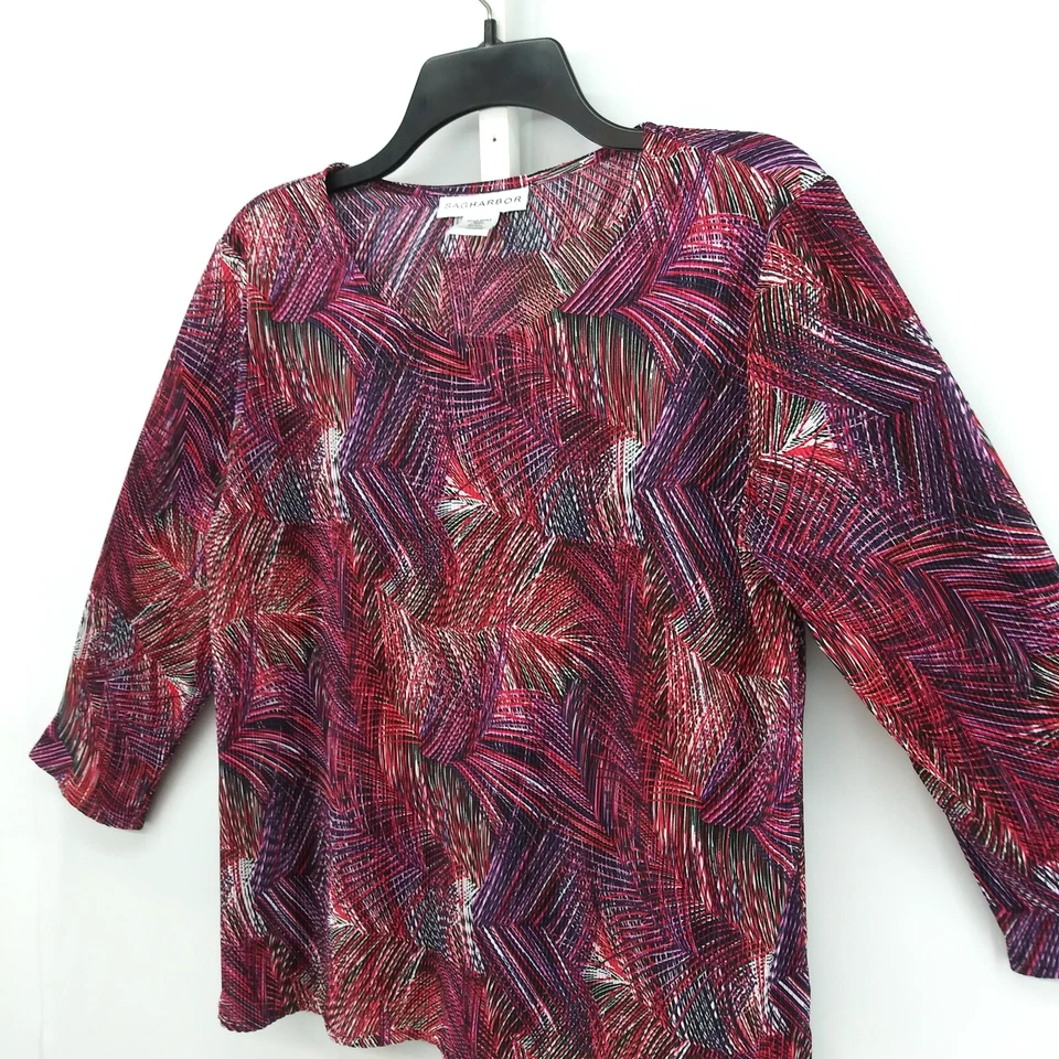 Blusa Sag Harbor Mujer Talla S Roja Manga 3/4 Cuello Redondo Texturizado Top Foto 2 de 4