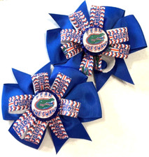 Beautiful Florida Gators Set of Pigtail hair bows for girls.