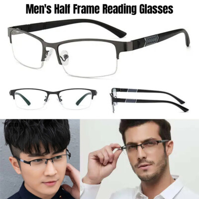 Herren Lesebrille Halbgestell Metall Anti-Blaulicht für weitsichtiges Sehen