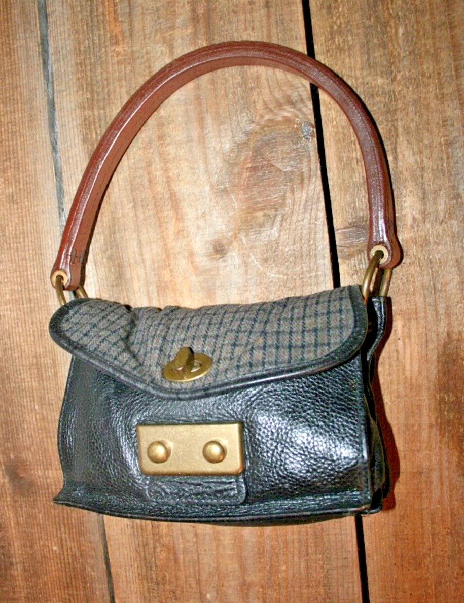 Miu Miu Black Leather and flannel shoulder Handbag Vintage Purse