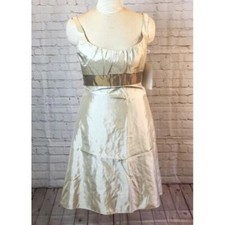 NWT Jim Hjelm Occasions Dress Ivory Tan Satin Taffeta Sleeveless Empire Waist 12