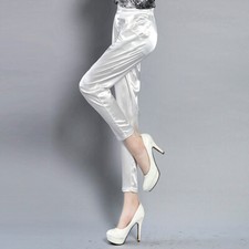 Office Lady Trouser Pants Tapered Satin Ankle-length Casual Summer Workwear Slim