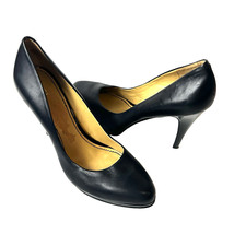 Nine West Women Sz 9M Classic Black Leather Pump Stiletto Heels Platform Slip On