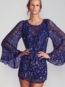 Free People Cobalt Blue Sequin Sparkle Bow Mini Dress Long Sleeve Party Size Xs Ebay