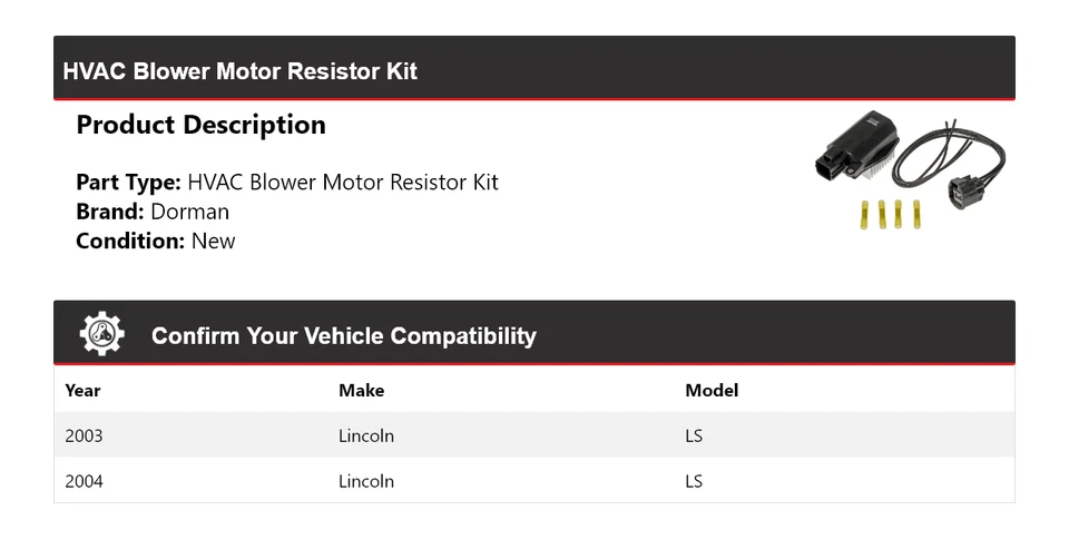 Kit de resistencia de motor soplador HVAC Lincoln LS Dorman 2003-2004 Foto 2 de 4