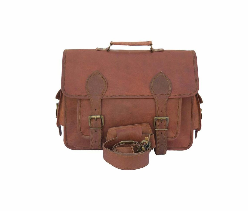 Bag Leather Vintage Men Genuine Satchel Shoulder Messenger Laptop Briefcase 16