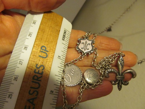 CATHERINE POPESCO Silver tone Fleur De Lis Dangle Charm Rhinestone necklace - Picture 6 of 9