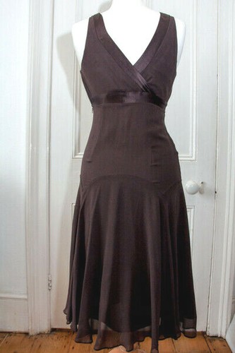 TED BAKER Size1 GORGEOUS SILK CHIFFON DRESS DARK CHOCOLATE Vintage 1930s Style - 第 1/8 張圖片