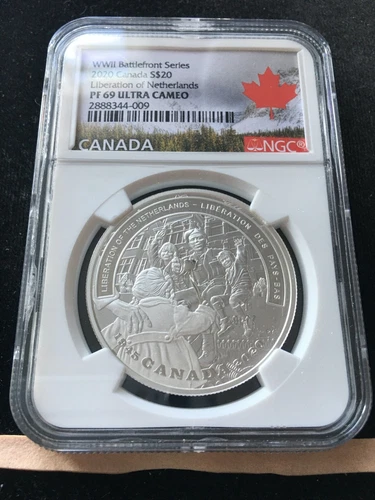 2020  Canada, Liberation of Netherlands; NGC Graded Silver $20**PF-69 UC**Box 22