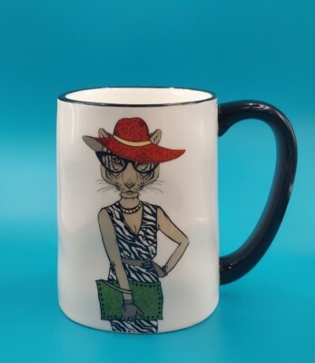 Mug Hipster Tiger Fashionista w/Black Handle. SIGNATURE HOMEWARES INC. New!