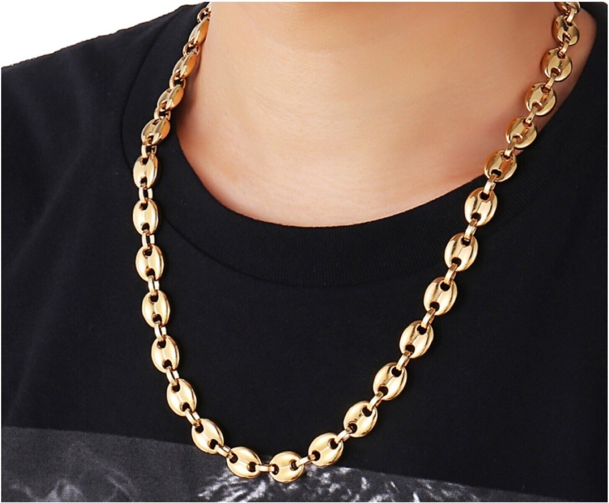Collier Chaîne Maille Grain De Café Acier Inox, Pendentif étoile Et Perle - Neuf