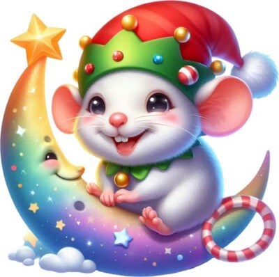 Bunte Weihnachten Ratte Mond Wandkunst Schlafzimmer Laptop Dekor Vinyl Aufkleber Abziehbild