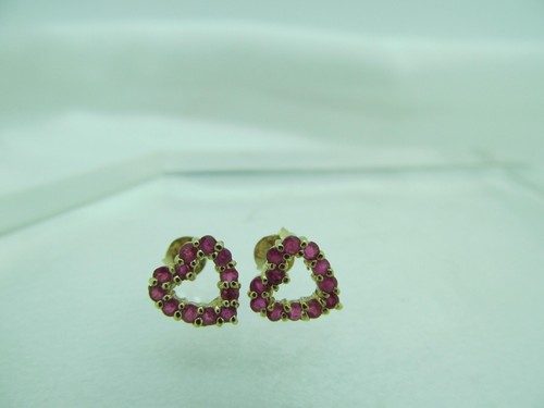 14K YELLOW GOLD ROUND CUT FACETED RED TOPAZ HEART SHAPE DESIGN EARRINGS - 第 5/11 張圖片