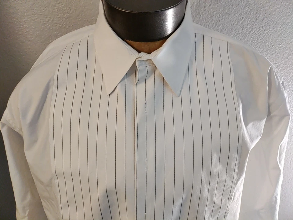 Hickey Freeman Legacy Broadcloth Long Staple Cotton Striped Tuxedo Shirt 17.5 35 - Image 4 of 4
