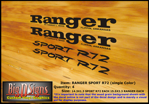 Ranger Sport R72 Decal Set (4 Pieces) Ranger 15.5 x 2.3 and Sport R72 14.3 x 1.3