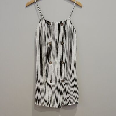 BILLABONG stripe dress spaghetti strap double breast flax black white XS  beach